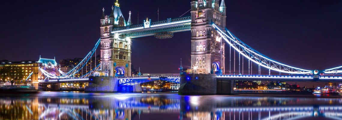 Tower Bridge in London by night